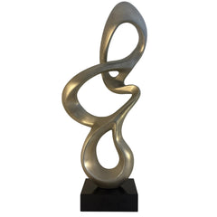 John Richard Resin Sculpture, Features Silver Tri-loop Design on Black Base, Sku 033797