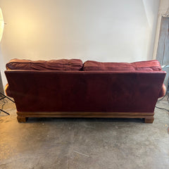 Stanford Leather Sofa in Rustic Oxblood Color Rolled Arms on a Plinth Style Base Sku 033888