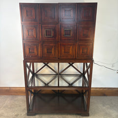 Contemporary Bar Cabinet, Dark Wood with Halogen Interior Light, Sku 033372