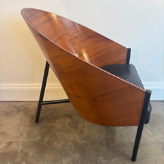 Aleph Mahogany & Leather 80's Bucket Chairs by Philippe Stark, Sku 033927