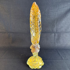 Pair of Art Glass Birds, Possibly Murano, Clear, White and Gold Speckles, 033871