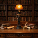 Don Juan Spelter Table Lamp with Mica Shade, Missing the Sword Blade, Sku: 033532