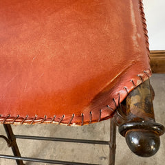 Pair of Metal & Leather Barstools, Spanish Influence, Sku 033378