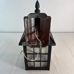 Exterior Wall Sconce Lantern Style Black Finished Steel, Pebbled Glass, Fern Motif, Sku: 033721