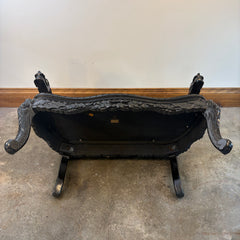 Vintage Japanese Carved Wood, Lacquer Finish Settee, Hand Painted Dragon Motif, Meiji Period, Sku: 033518