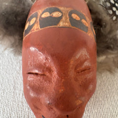 Miniature Tribal Mask in Ceramic with Feathers, Sku: 033068