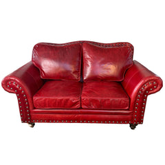 Wild Horse Saloon Red Leather Loveseat with XL Nail Head Detail and Rolled Arms, Sku 033312