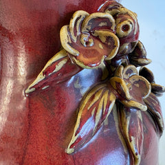 Ceramic Base Table Lamp with Blooms Dark Red Glaze, Shade not Included, Sku 033937