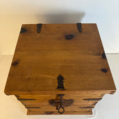 Rustic Hand Crafted Pine and Iron Hinged Box Sourced in Mexico, Sku 033811