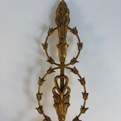 Pair of Italian Gilt Wood & Iron Twin Branch Wall Candle Sconces, Sku 033833