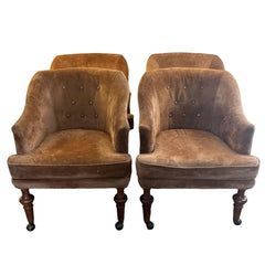 Set of 4 Brown Suede Armchairs w/ Casters, Sku 033849