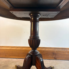 Mersman Quad Leg Pedestal Table with 1 Drawer, Book Matched Veneer & Feet Featuring Brass Caps, Sku 033802