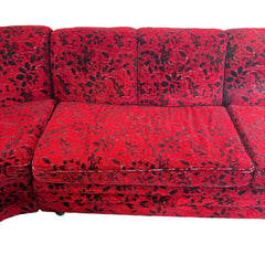 Vintage Sculpted Velvet Black & Red Floral Pattern Two-Piece Sectional Serpentine Shape, Turned Feet, Sku 033667