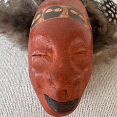 Miniature Tribal Mask in Ceramic with Feathers, Sku: 033068