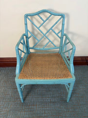 Faux Bamboo Arm Chair, Cane Seat, Aqua Green, Chippendale Style, Sku 034069