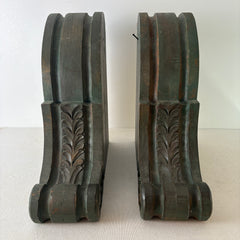 Pair of Wood Corbels, Olive Green with Ornate Acanthus Leaf Design, Sku: 033091