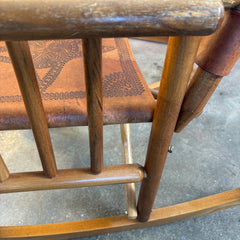 Vintage Costa Rican Teak and Embossed Leather Rocking Chair, Foldable, Sku: 033669