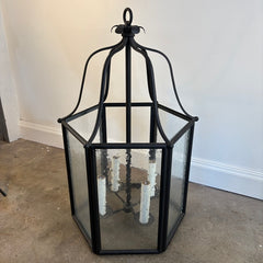 Black Steel Lantern Pendant, Textured Glass, Oversized, Sku 033887