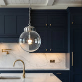 Clear Glass Globe Pendant with Polished Nickel Hardware and Chain, Sku 033893