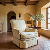 Custom Upholstered Armchair, Yellow & Cream Batik Pattern, Sku: 033546