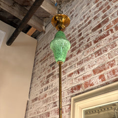 Vintage Chandelier, Italian Murano Glass and Vintage Brass Frame  Six Light, Green Glass, Sku 033039