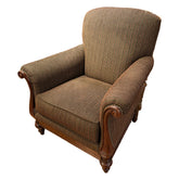 Thomasville Armchair, Nail Head Detail, Wood Accents Brown, Berry Tweed Upholstery, Sku: 033311