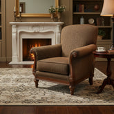 Thomasville Armchair, Nail Head Detail, Brown, Tweed Upholstery, Sku: 033311