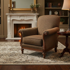 Thomasville Armchair, Nail Head Detail, Brown, Tweed Upholstery, Sku: 033311