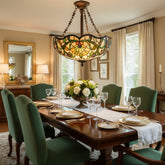 Multi-Color Tiffany Style Bowl Shaped Chandelier, Stained Glass Pieces, Bronze, Sku: 033616