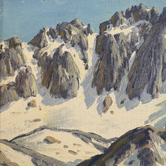 Original Oil Painting in Classic Gold Frame by Paul Grimm Snow Capped Mountains, Sku 033891