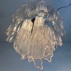 Vintage Italian Tubular "Tronchi" Blown Glass Chandelier on Silver Tone Structure Possibly Murano, 034047