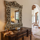 Antique Mexican Mirror, Elaborately Carved with Silver Overlay, sku: 033492