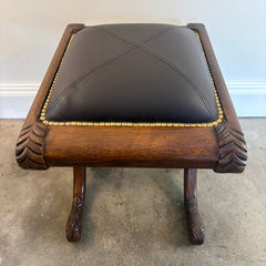 Mahogany & Leather Footstool w/ Nailhead Trim, Sku 033845