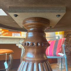 Carved Base Wooden Table with Round Top Suitable for Bed Side, Foyer or Dinette, Sku 033759
