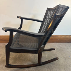 Mayhew Cane and Wood Rocking Chair, Lovely Dark Finish, Cane is in Remarkable Condition for Age, Sku 033799