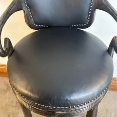 Set of Three Ferguson Copeland Swivel Barstools, Black Leather Cushions, Printed Zebra Cowhide on Back, Sku 033700