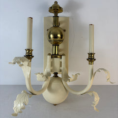Pair of Double Arm Baroque Style Ivory & Brass Wall Sconces, Sku: 033494