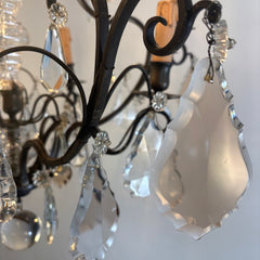 Antique French Six Arm Bronze & Crystal Chandelier w/ Clear & Mocha Colored Crystals, Sku 033733