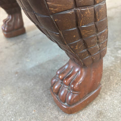 Gondola Style Chaise Tufted Leather Upholstery Case Constructed in Wood and Cane with Coconut Shell Veneer and Claw Feet, Sku 033076