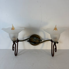 Sergio Terzani, Italian Wall Lights with Double Arm, White frosted Tulip Glass Globes, Sku 033514