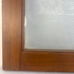 Antique Etched Glass Window Framed in New Wood w/ Hand Forged Mounting Hooks, Sku 033976