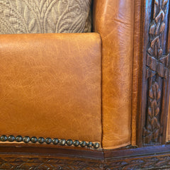 Leather Sleigh Bed, California King, Carmel Tone, Wood Legs, Nail Head Detail, Sku: 033573
