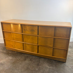 Vintage Heywood Wakefield Sculptura 9 Drawer Dresser Solid Birch in Wheat Finish, Sku 033897