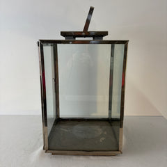 Decorative Square Lantern with Glass Panels, Top Handle, Nickel, Sku 033346