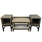 Set of Wood Bench & Two Side Tables With Shelf, Gray Green, Sku: 033385