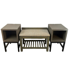 Set of Wood Bench & Two Side Tables With Shelf, Gray Green, Sku: 033385