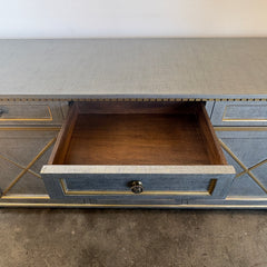 Credenza, Three Lower Cabinets, 3 Top Drawers Finish inSoft Silver, Pale Gold Trim, Sku: 033622