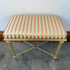 Matte Brass X Base Bench, Silk Stripe, Peach & Ivory, Sku 033360