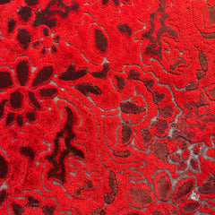 Vintage Sculpted Velvet Black & Red Floral Pattern Two-Piece Sectional Serpentine Shape, Turned Feet, Sku 033667