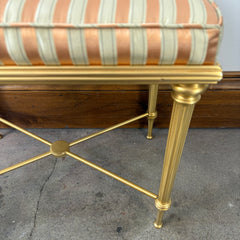 Matte Brass X Base Bench, Silk Stripe, Peach & Ivory, Sku 033360